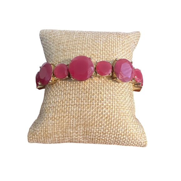 Vintage Natasha Stretch Bracelet Gold Tone Wine Pink Acrylic Rhinestones Estate - Picture 1 of 5